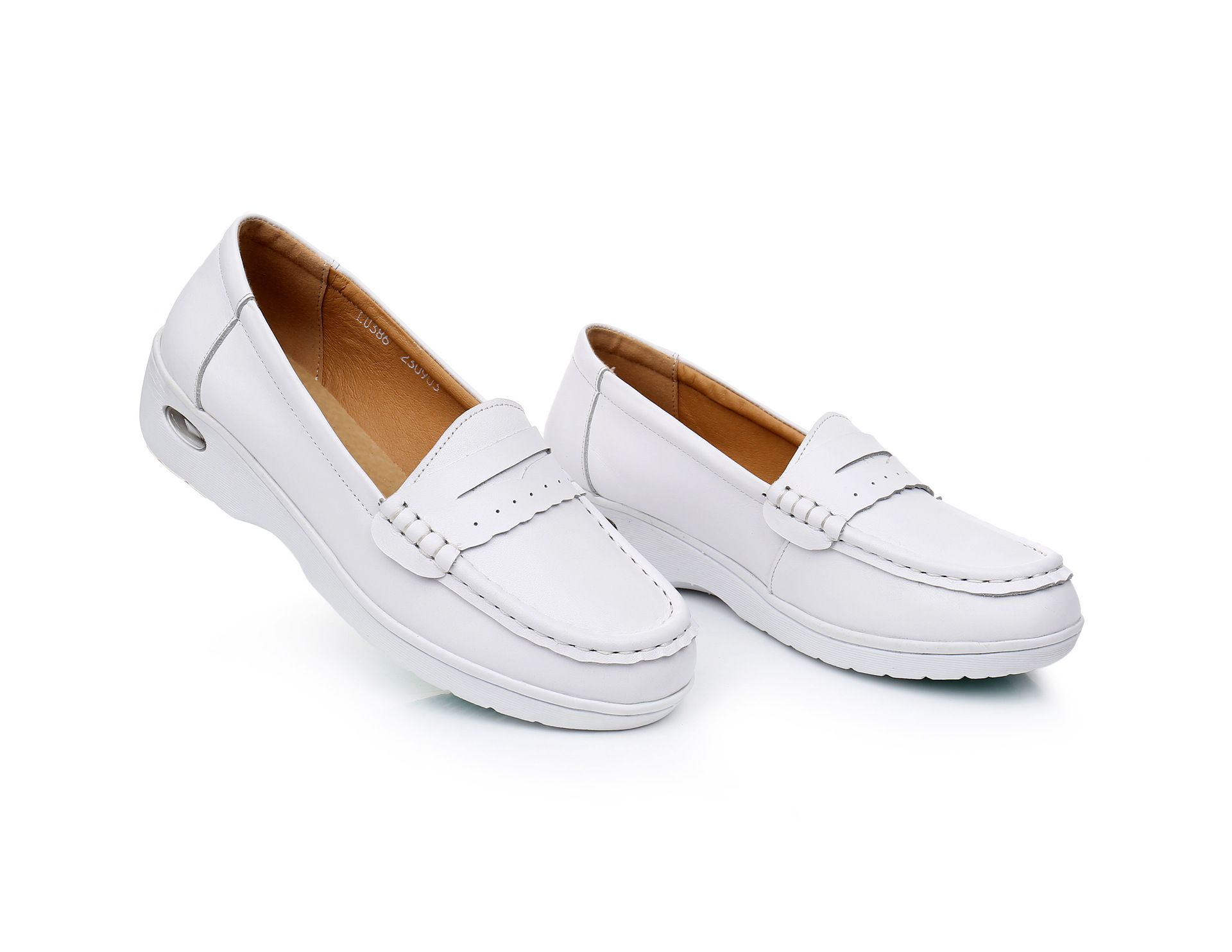 专注工装鞋30余年真皮气垫护士鞋白色坡跟软底防滑平底大皮医生鞋