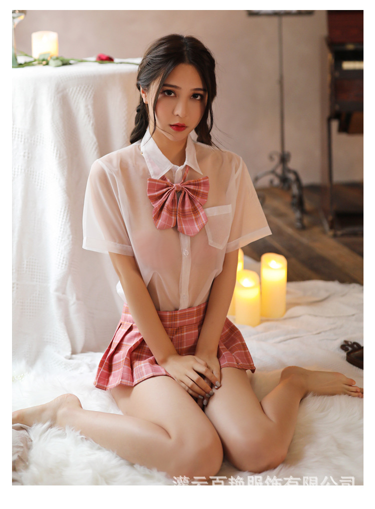 瑰致情趣内衣性感透视学生衬衫蝴蝶结制服诱惑英伦格子百褶裙1725