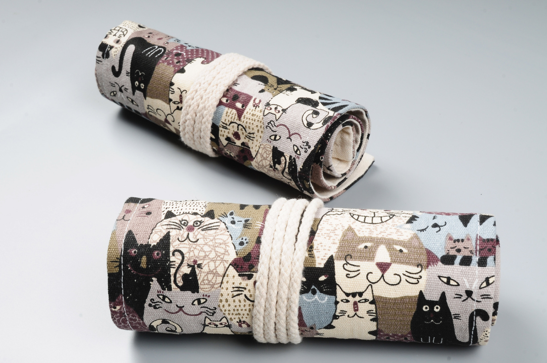 手工创意卡通猫咪笔袋笔盒帆布笔帘卷笔盒彩铅素描文具盒36笔袋