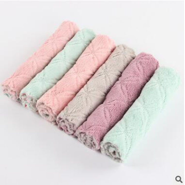 Household Kitchen Dishcloth Double-Layer Thickened Cleaning Towel Composite Absorbent Embossed Dish Towel Scouring Pad