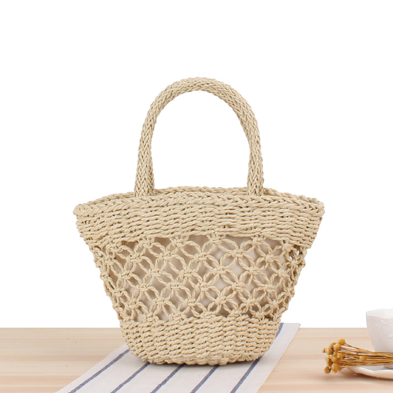 Xiao Qiao Shou Carry Woven Beach Bag Hollow Silk Scarf Fresh Straw Bag Holiday Photography Leisure Bag