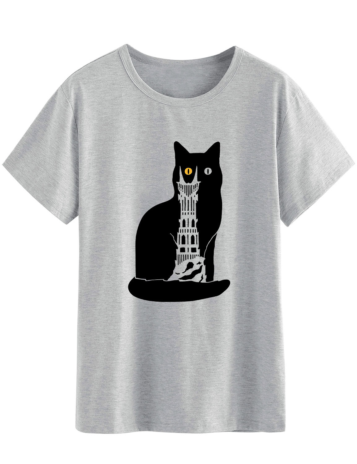 黑猫印花短袖圆领跨境定制t恤亚马逊爆款