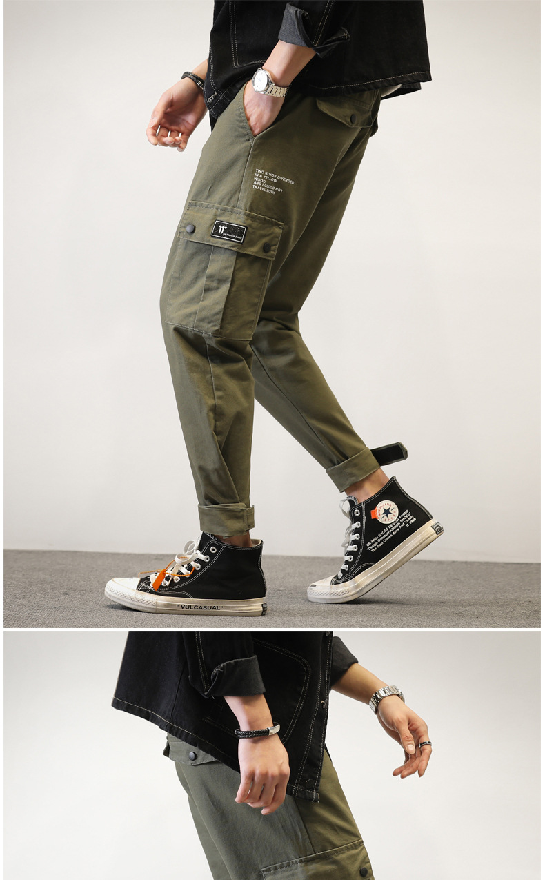 多口袋工装裤2019春季潮牌宽松休闲裤青年潮流宽松显束脚长裤男