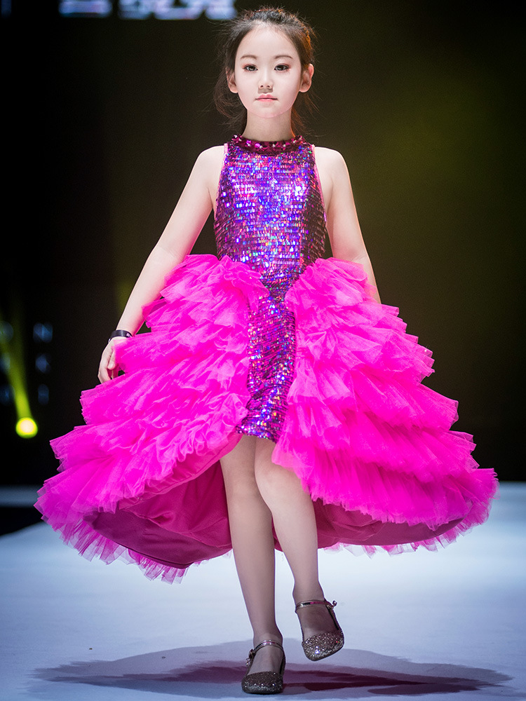 女童礼服公主2020新款亮片小女孩走秀主持人服装中大童模特演出服