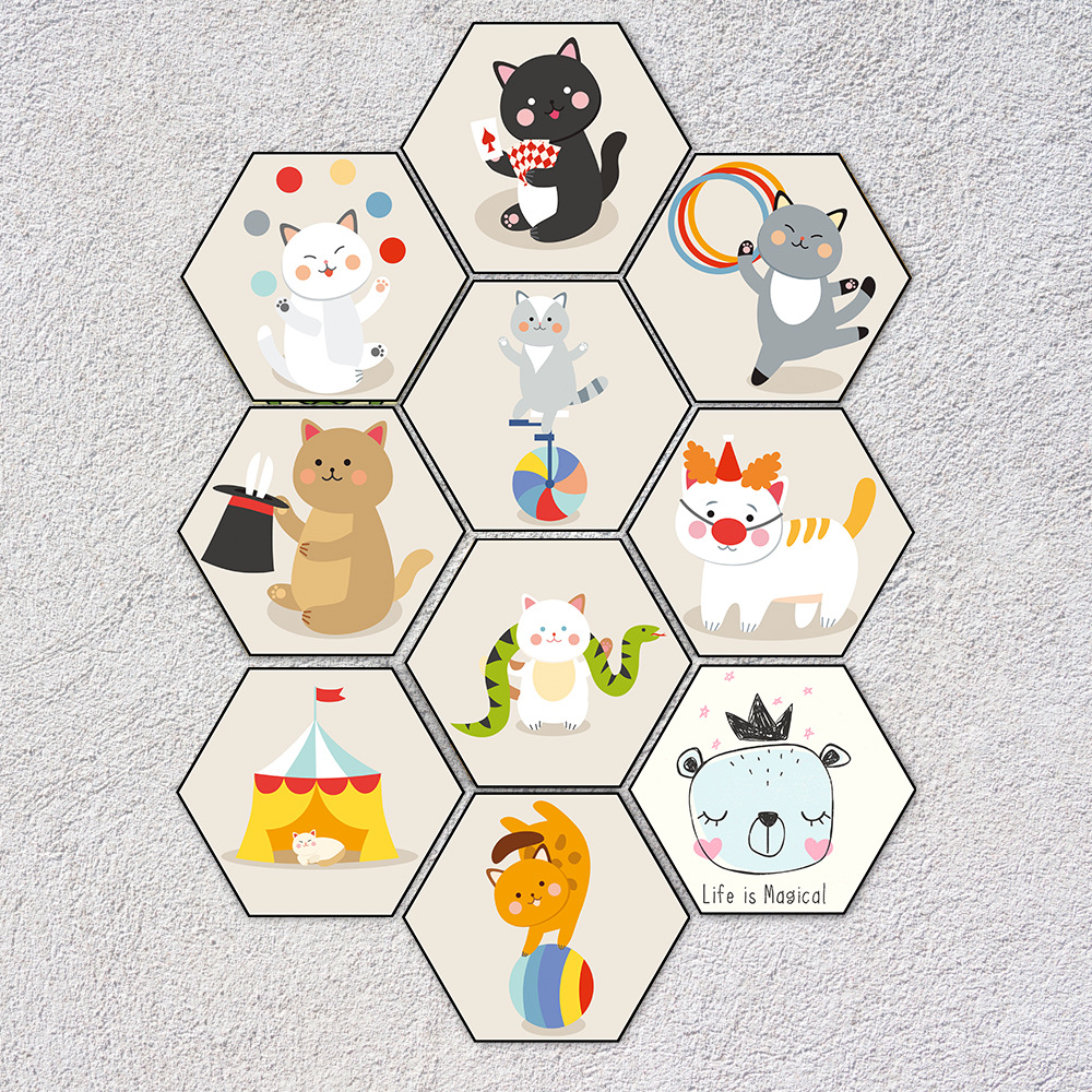 儿童房幼儿园地板贴创意卡通动物六边形斜纹瓷砖贴防水防滑耐磨