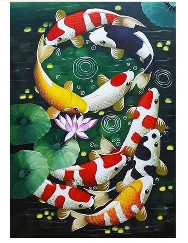 新款满钻客厅九鱼图荷花钻石画点钻十字绣一件代发厂家