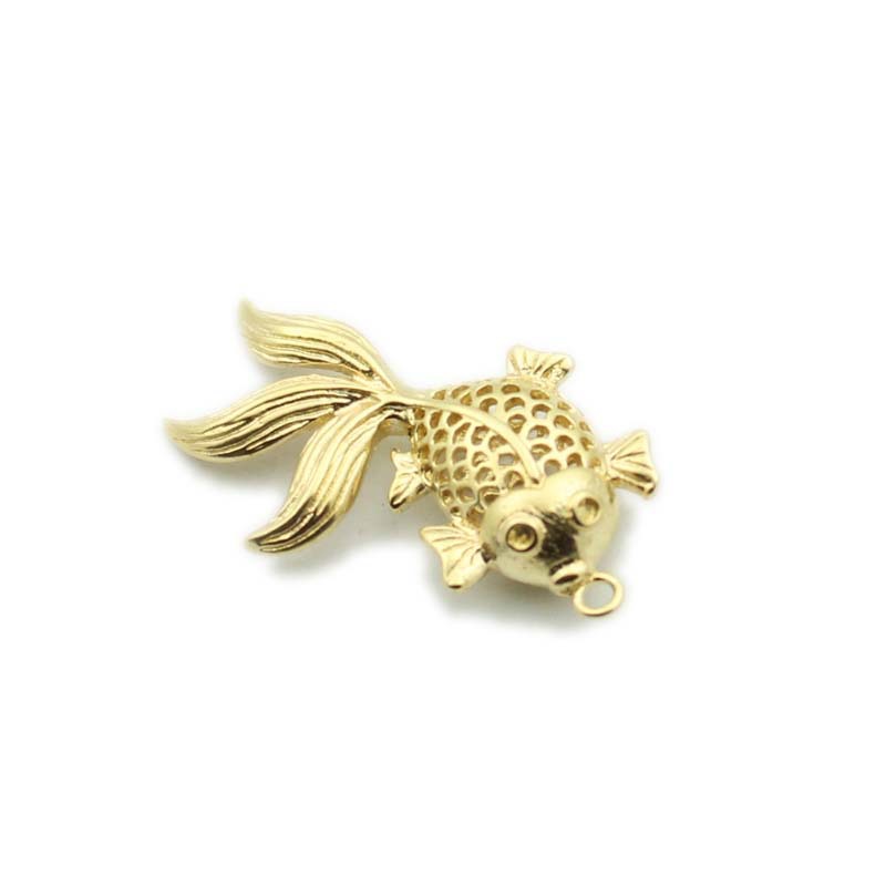 黄铜三尾金鱼汽车钥匙扣挂件项链吊坠镂空小金鱼饰品配件服装配饰