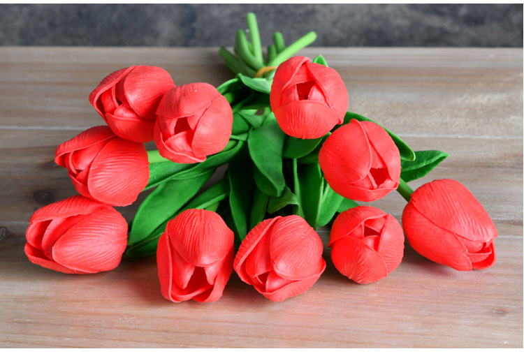 精致仿真手感pu郁金香花束塑料假花艺插花材料装饰花卉餐桌面摆件