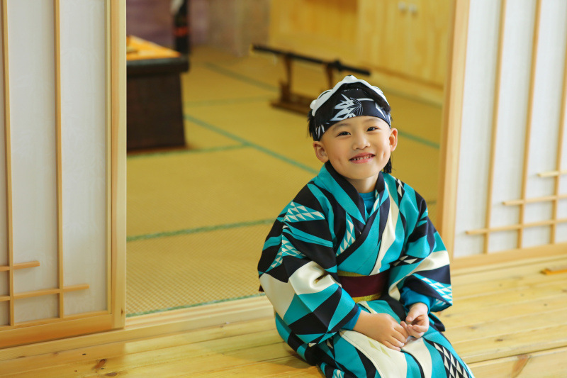 儿童和服男日本和服舞台表演服 日本旅游和服体验必备抗皱免熨烫