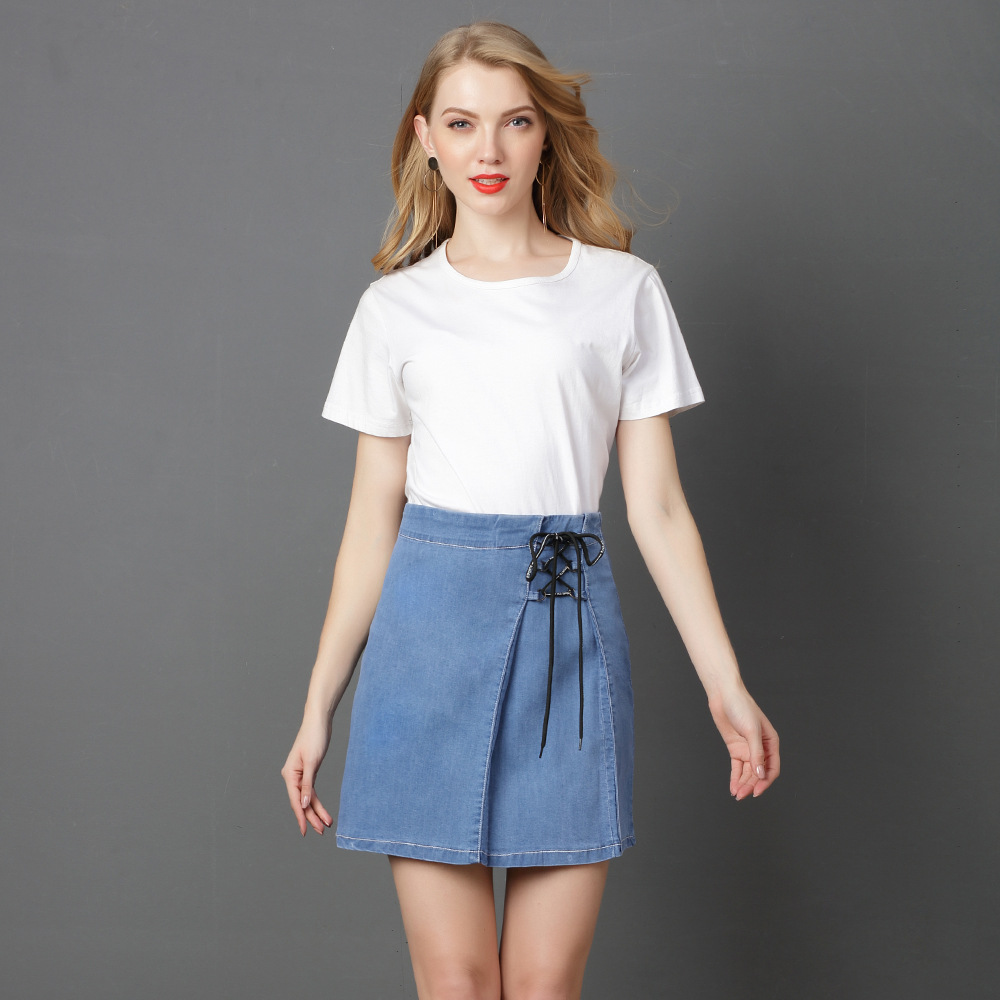 【绑带半身裙】2019夏季新款牛仔裙系带短裙 原创高腰半身a字裙女