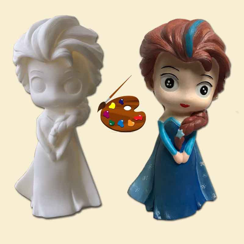 防摔仿石膏涂色娃娃冰雪奇缘艾莎安娜公主搪胶彩绘存钱罐涂鸦