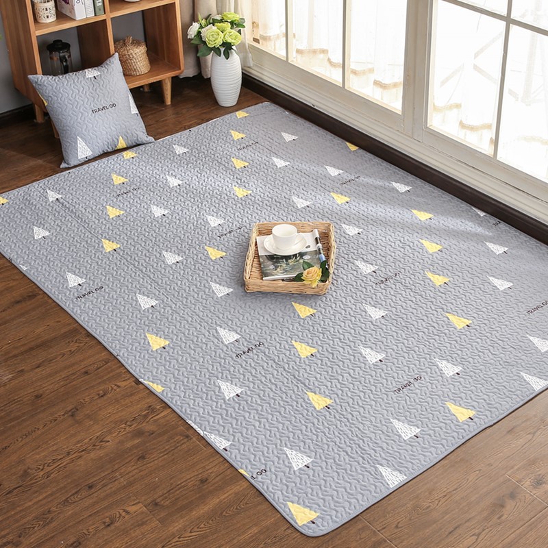 Nordic Cotton Fabric Carpet Mat Household Bedroom Coffee Table Tatami Mat Cotton Crawling Mat Non-Slip Machine Washable