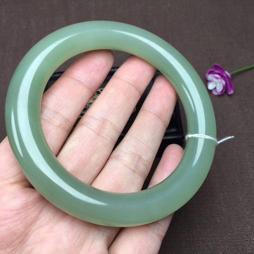 和田玉青海料冰地冰种满清水色圆条玉手镯老坑料 和田玉手镯证书