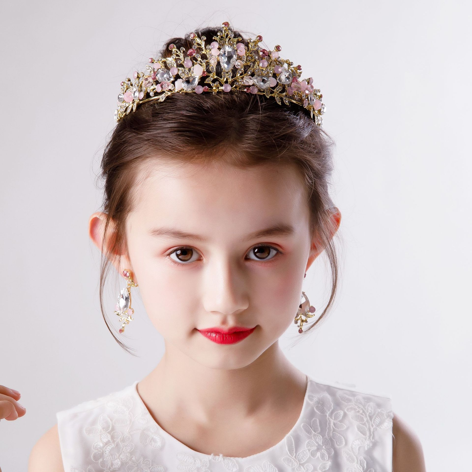 女童演出皇冠耳环套装儿童生日礼物公主头饰女孩水钻发饰影楼饰品