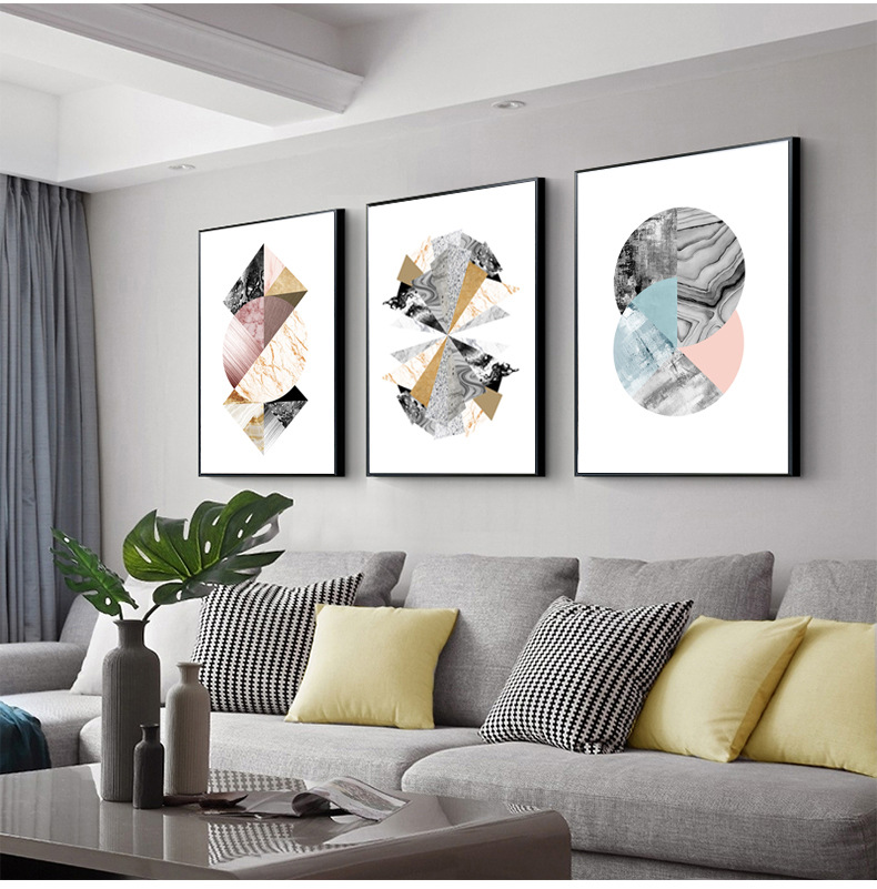 北欧风格客厅装饰画现代简约组合挂画几何抽象画餐厅卧室三联壁画