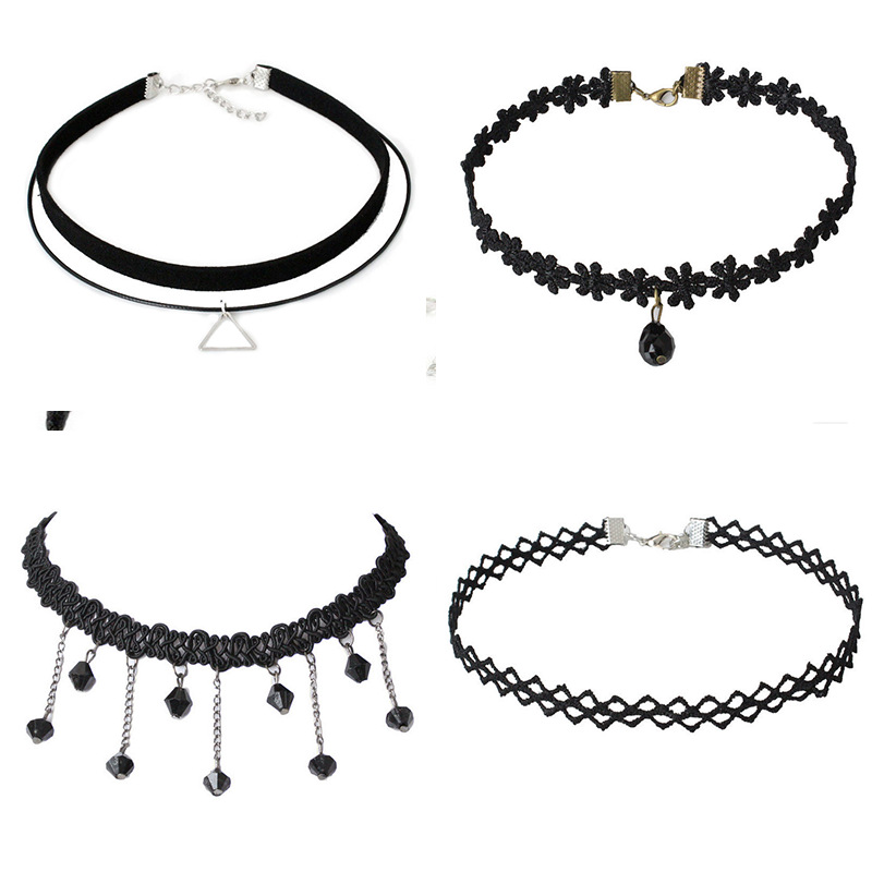 INS Internet Celebrity Same Style Fashion Short Necklace Simple All-Match Necklace Collar Tassel Flannel Set Clavicle Chain