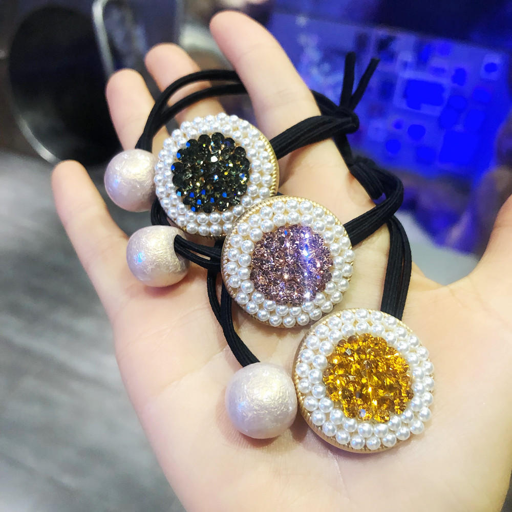 c104-1进口捷克钻边框珍珠铁球发圈弹力韩版皮筋奥钻圆形发饰头饰