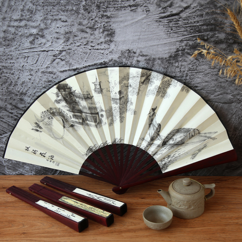 8-Inch Silk Folding Fan Customized Folding Fan Chinese Style Boutique Male Fan Craft Fan Advertising Fan Promotional Fan