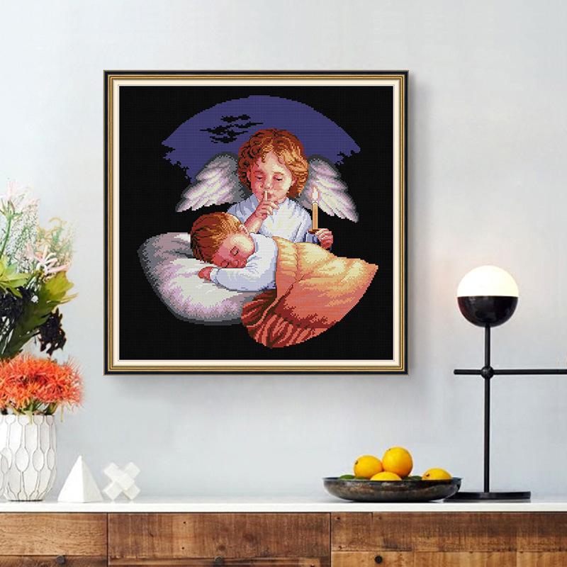 欢乐99批发十字绣 天使在守护客厅人物系列装饰画diy刺绣套件代发