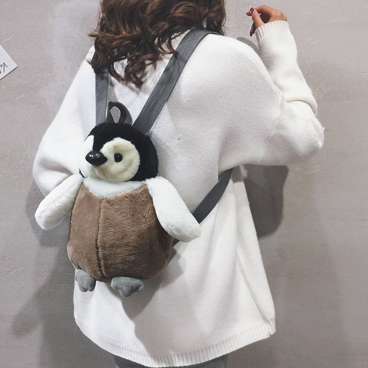 2019 Autumn and Winter New Cute Kawaii Cartoon Plush Penguin Backpack Funny Personality Three-Dimensional Plush Doll Bag