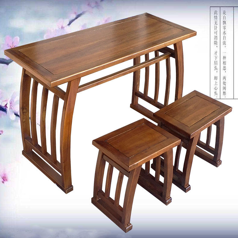 古典双人小学生书法桌榆木国学桌幼儿园条案书画桌培训仿古课桌椅