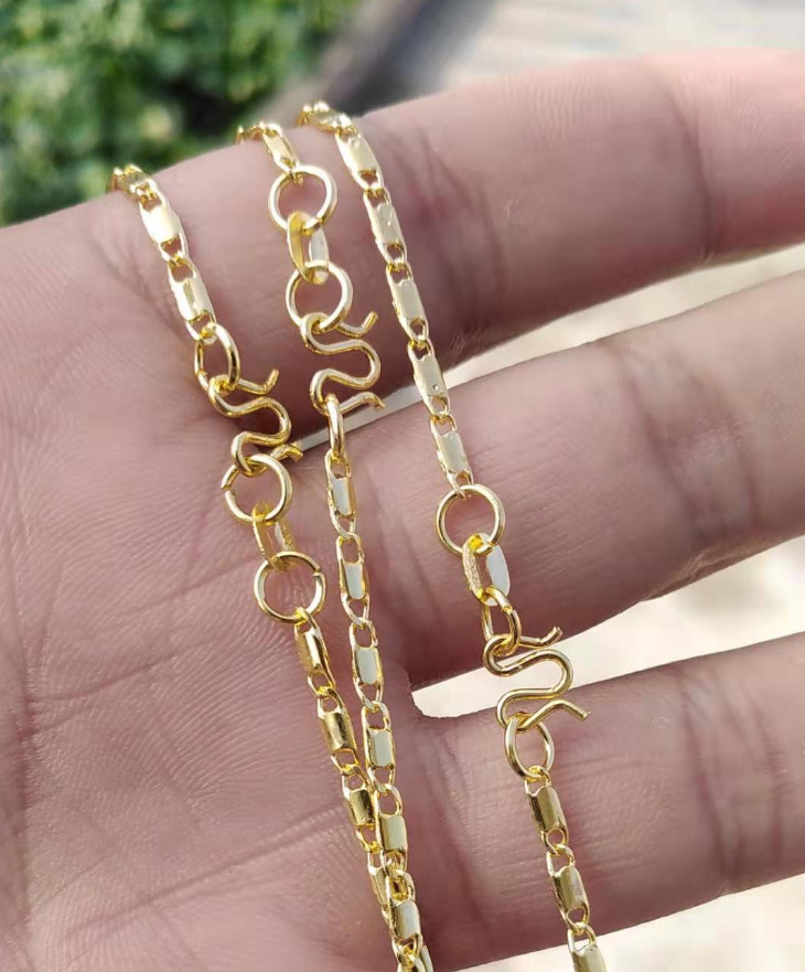 铜镀金色2mm 3mm 万字链日字链方块链项链批发