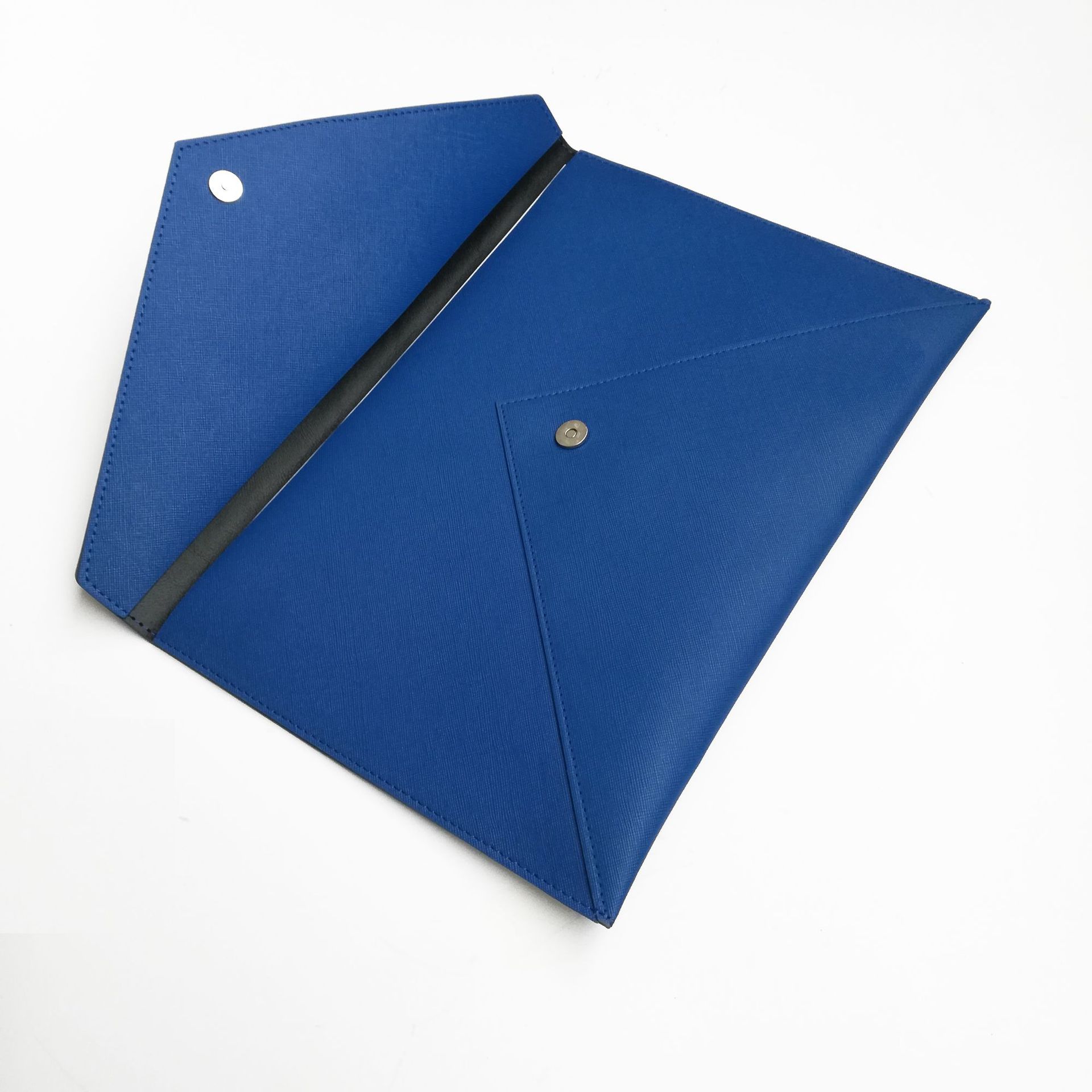 定制蓝色皮革a4文件袋 皮革车缝办公资料文件袋定做logo