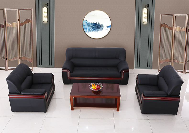 领导办公室家具经典中式三人位商务接待会客单座沙发茶几组合现货