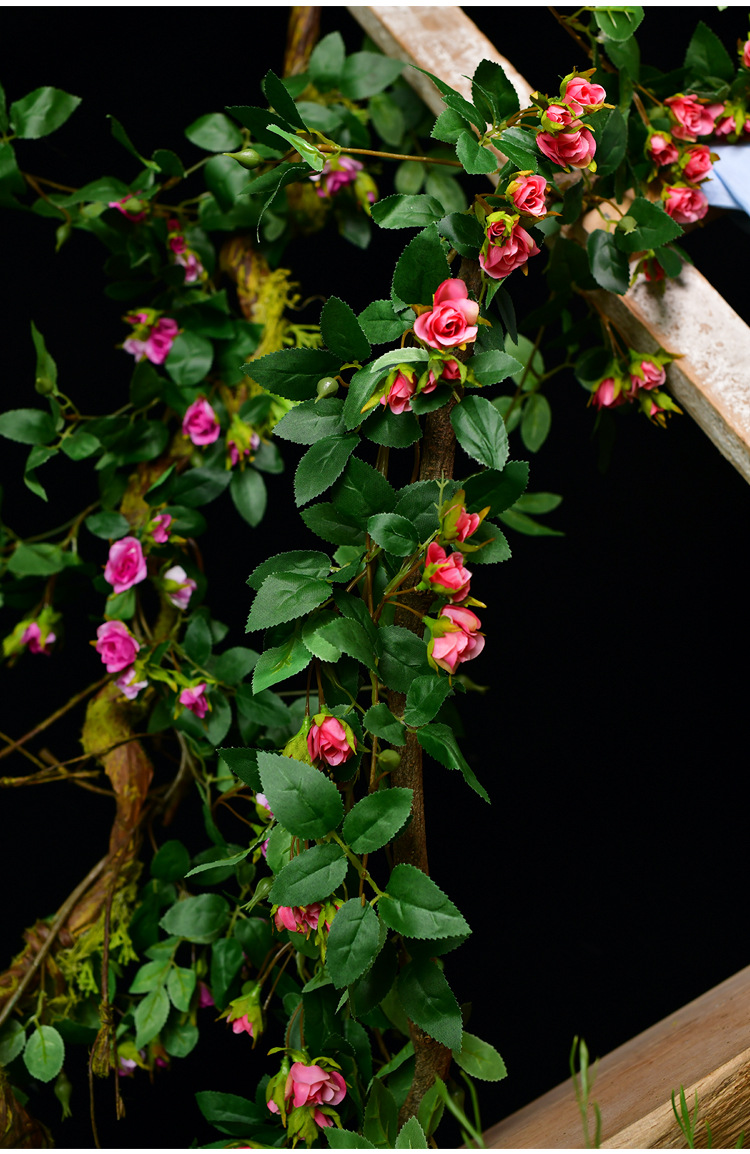 逼真仿真长条玫瑰月季花藤蔓藤条花艺假花绢花缠绕塑料花壁挂爬藤