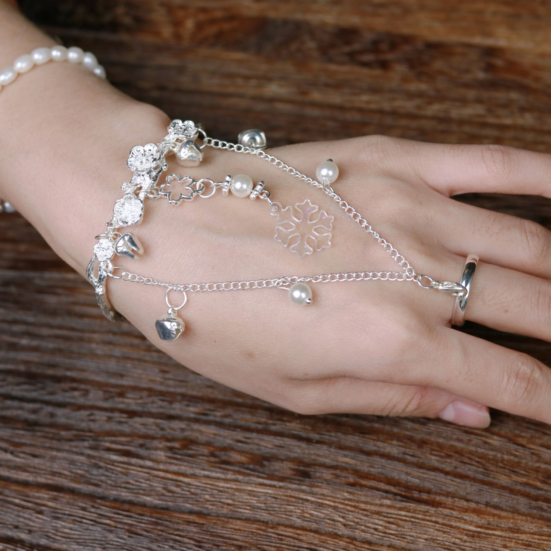 贰玥原创发夹 貂毛雪花套装 古装手镯戒指 发冠发钗发饰【冰凌】