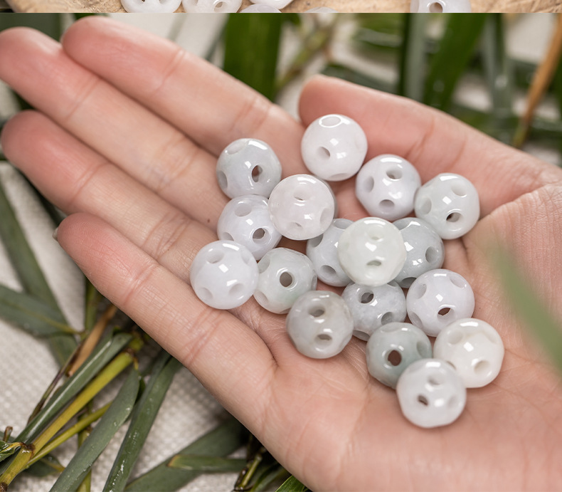 缅甸翡翠玉a货镂空路路通圆珠散珠 diy配饰圆珠隔珠项链手链