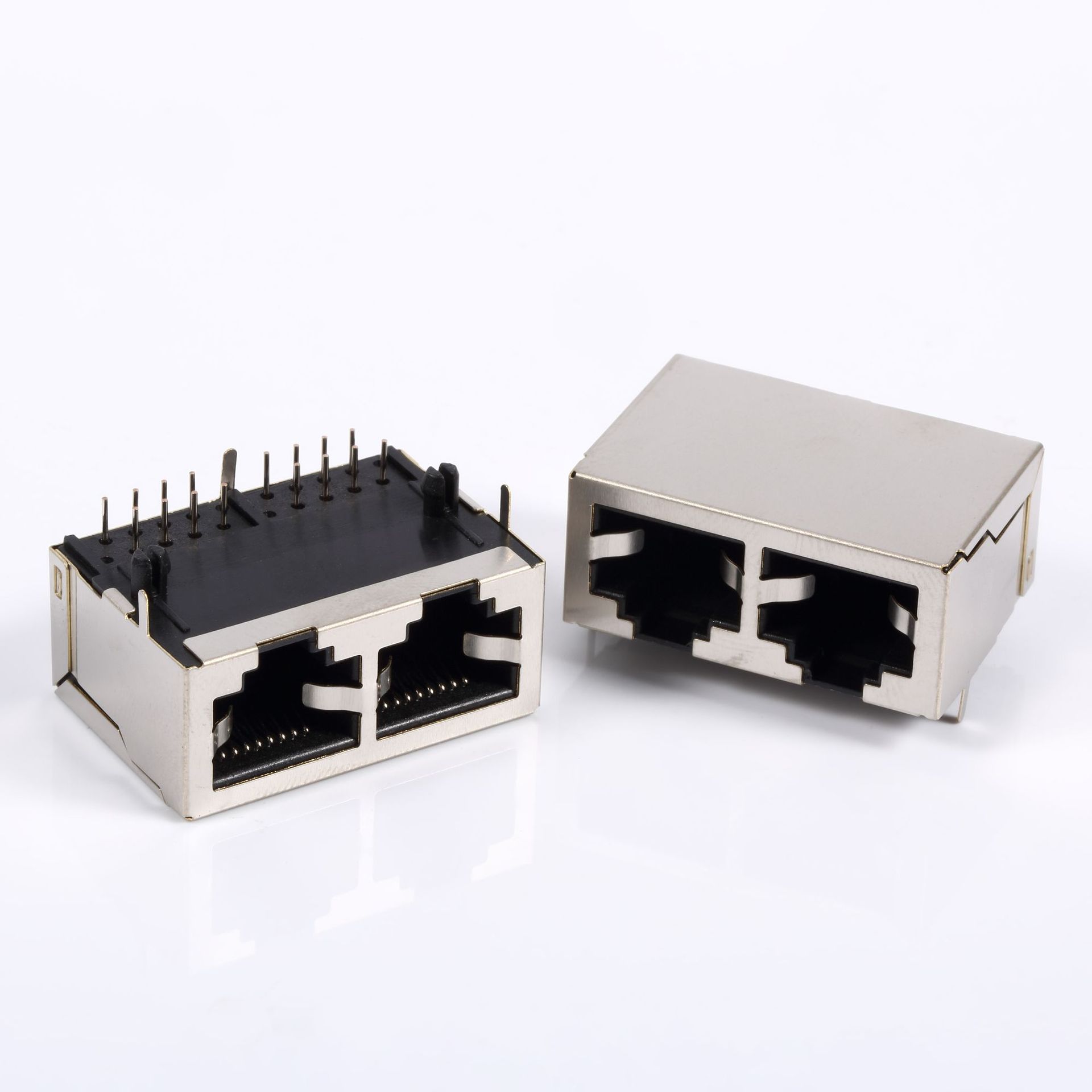 rj45插座 1*2 rj45母座 59-8p8c 1*2网络接口 全铜屏蔽网口