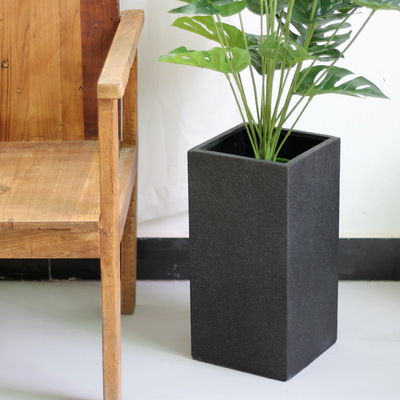 长方形客厅落地黑色花盆水泥立柱落地特大绿植盆器北欧简约大号