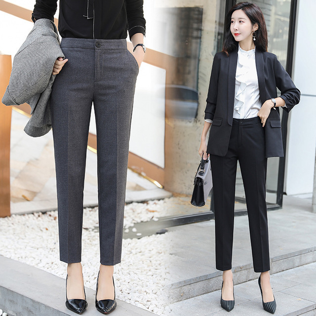 灰色西裤女直筒职业装上班烟筒裤女装九分裤修身西装裤工作裤子