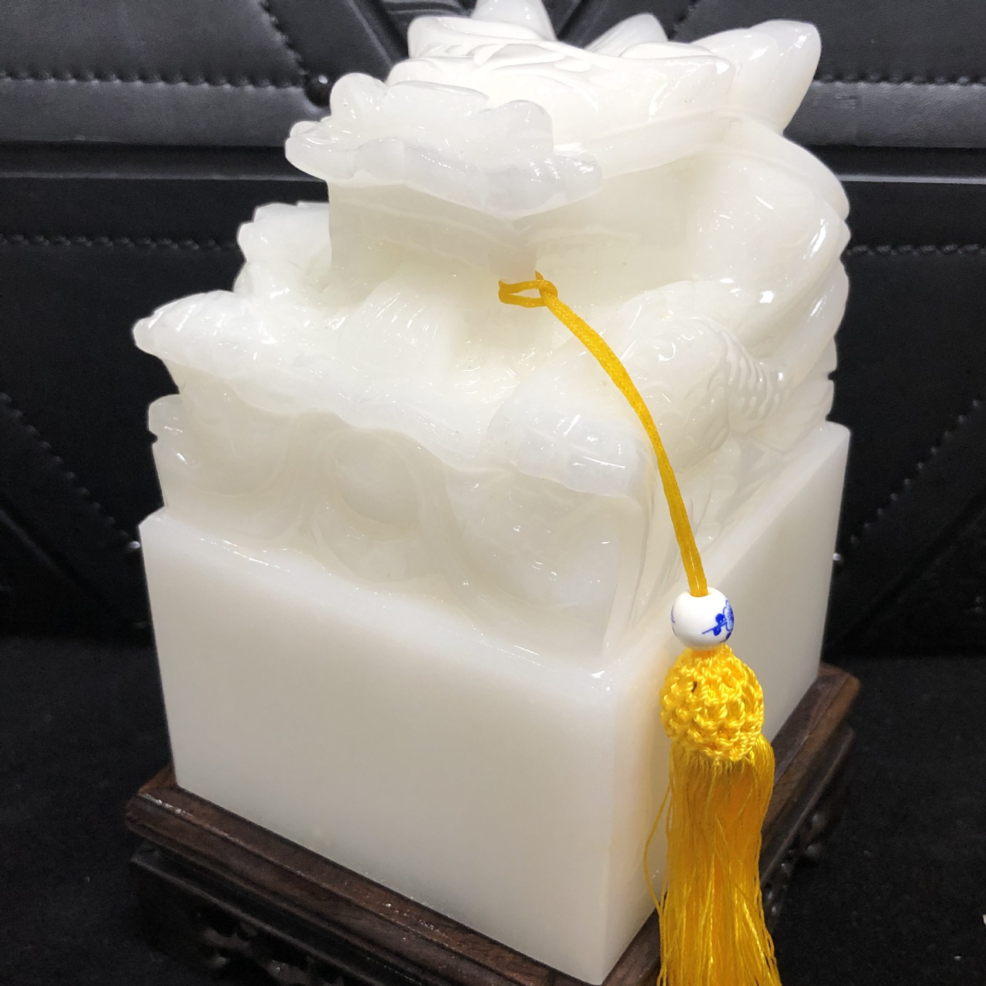 阿富汗白玉印章摆件龙头九龙汉白玉印章玉玺办公摆件玉石工艺品