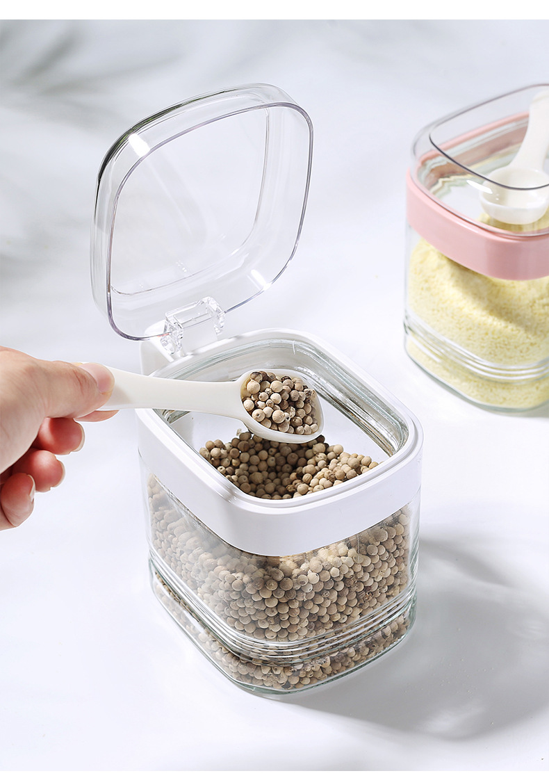 美特家厨房用品烧烤调料罐玻璃调料盒透明盐盒调味罐带勺子佐料盒