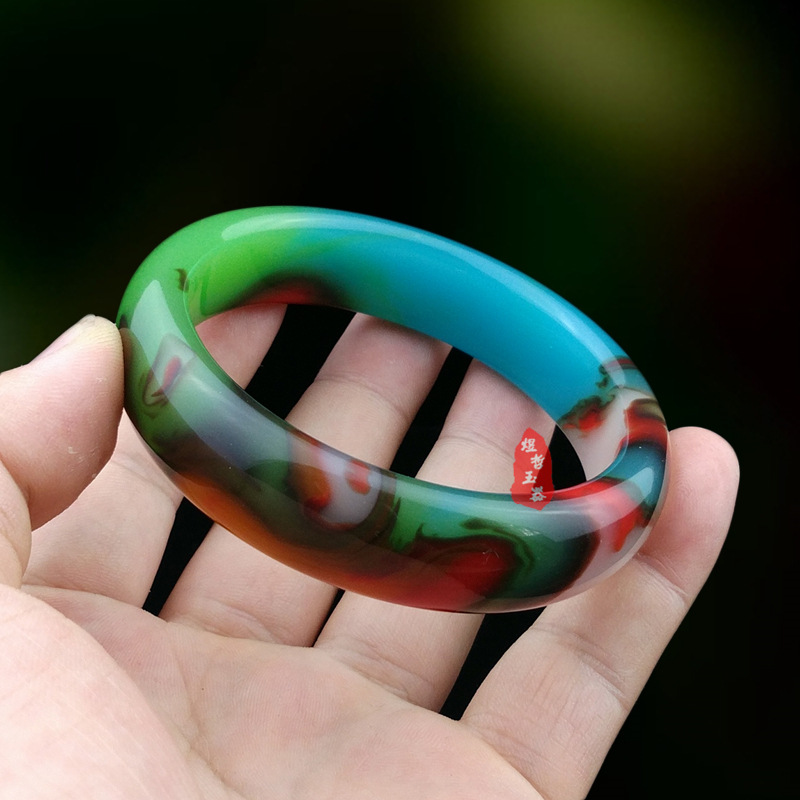 外蒙料高仿七彩玉手镯女 多彩玉镯子 地摊会销礼品热卖款厂家直批