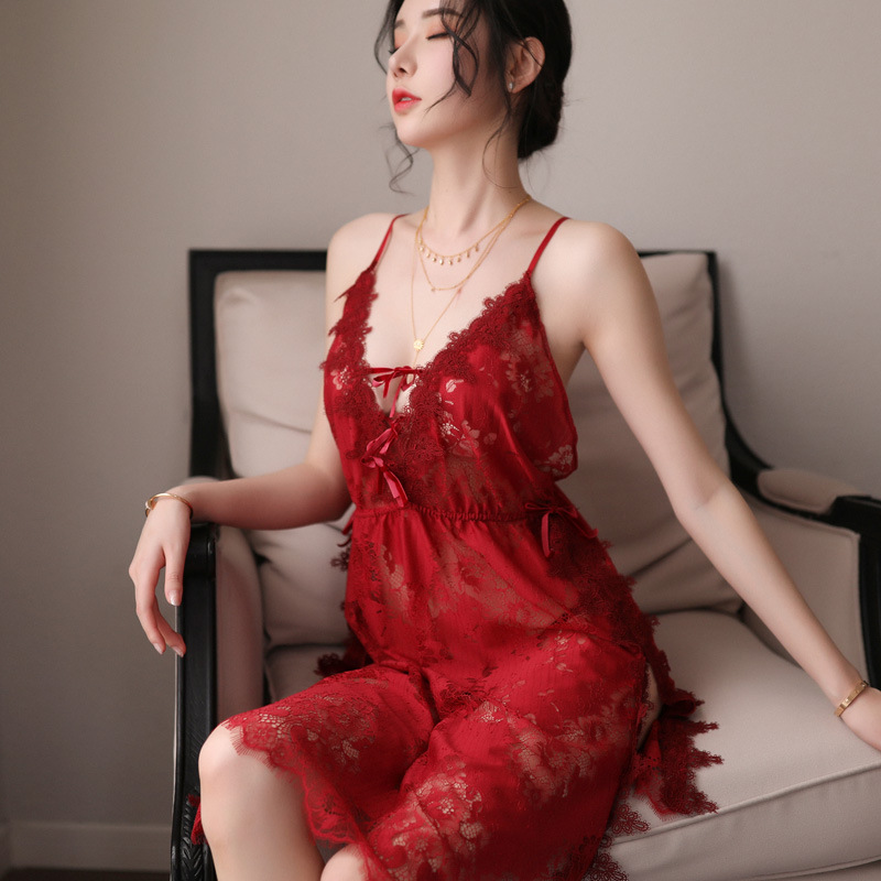 情趣内衣高端蕾丝诱惑性感内衣侧开叉吊带睡裙女透明