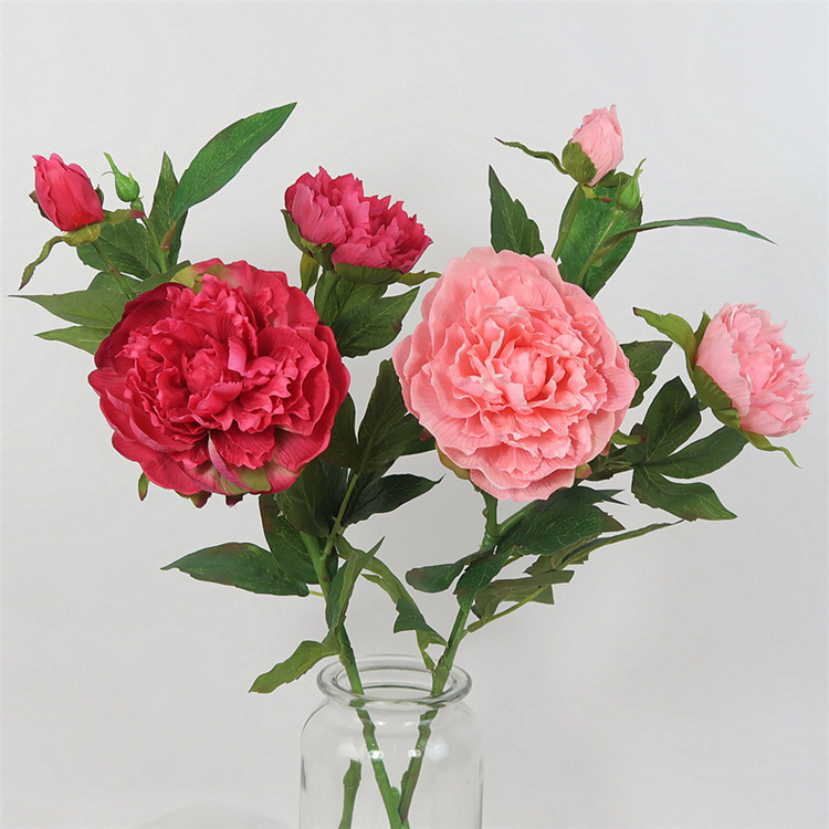 欧式手感保湿牡丹花单枝仿真花家居装饰假花软装婚庆插花摆件批发