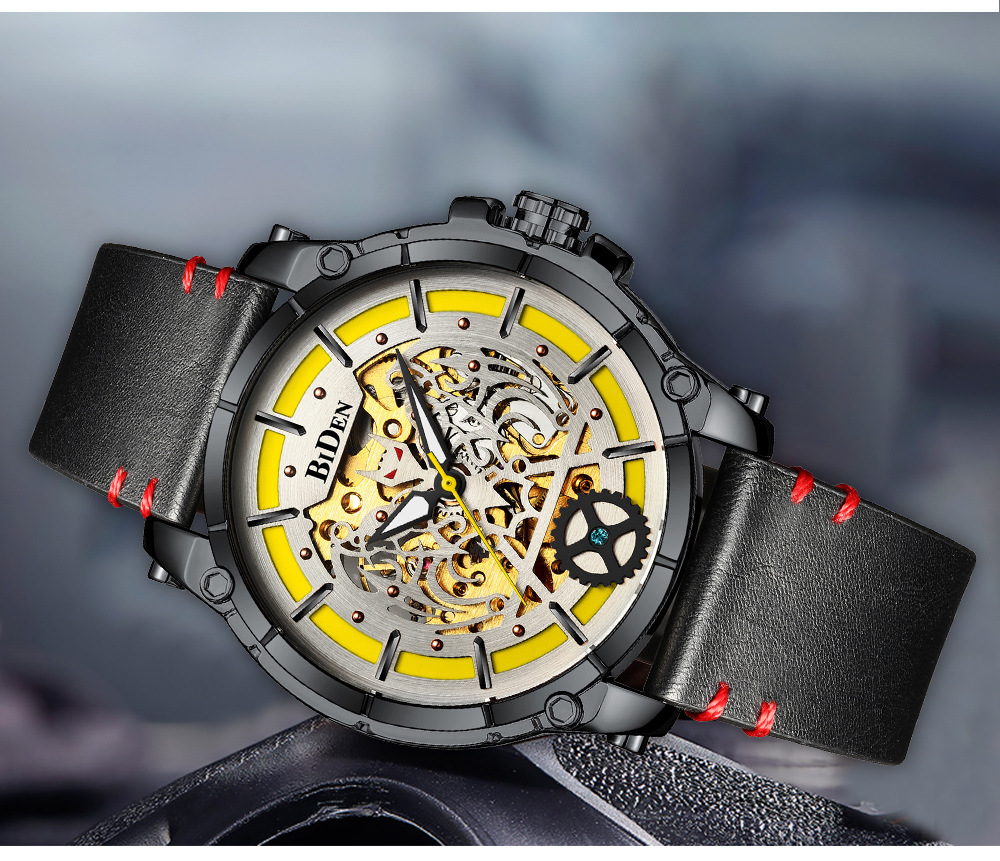 一件代发biden拜登新款运动时尚镂空男士机械表防水皮带机械男表