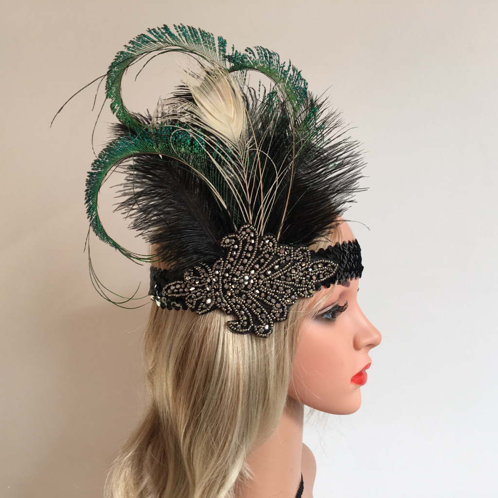 批发爆款欧美新娘伴娘羽毛头饰发带 婚纱拍照舞台表演儿童发带