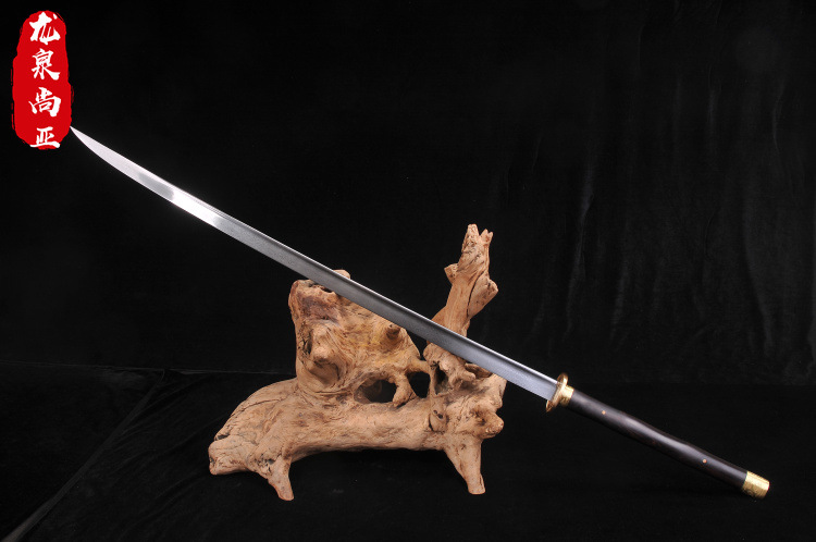 龙泉剑 中华武术苗刀花纹钢黑檀木纯铜刻花双手晨练刀剑未开刃