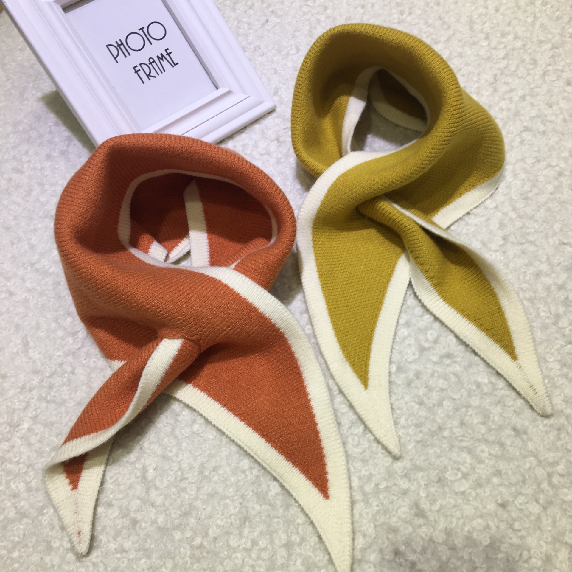 韩版少女心可爱三角形针织嵌边围巾秋冬季保暖年轻学生围脖