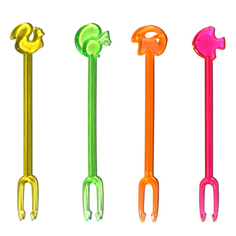 一次性彩色塑料水果叉动物造型小叉子儿童家用派对装饰甜品糕点叉