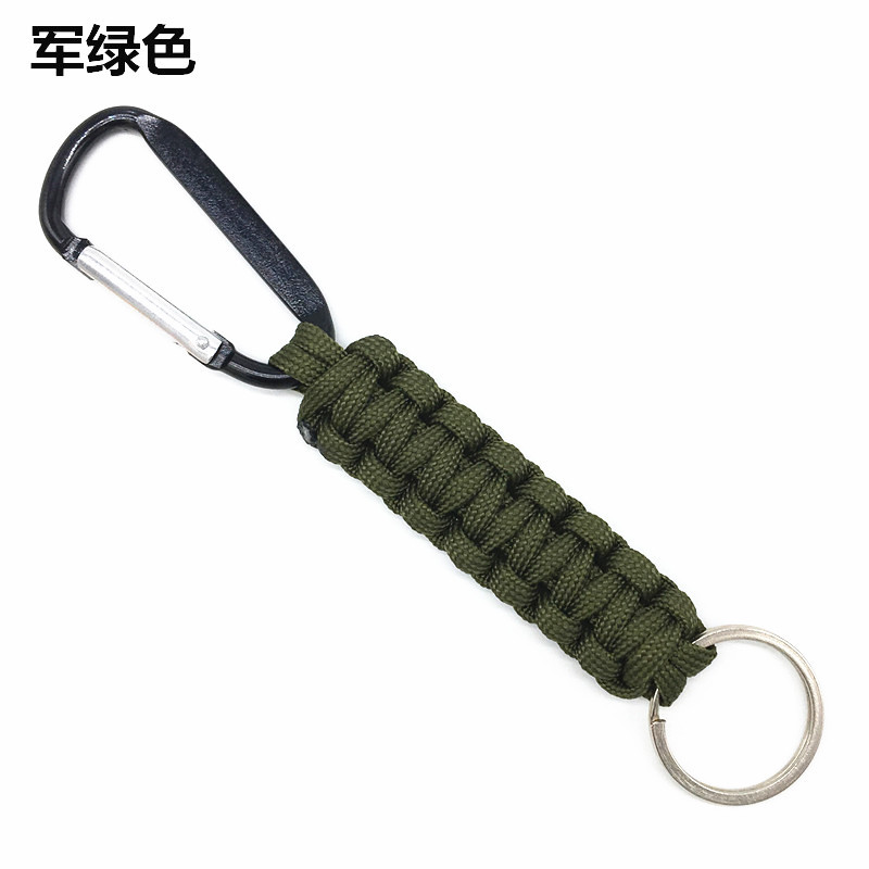 Factory Direct Sales Outdoor Carabiner Mountaineering Key Chain Black Hanger Carabiner Seven-Core Parachute Cord Woven Keychain Hook