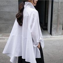 2020外贸春夏装新款斗篷白色棉衬衫女中长款大码长袖时尚韩版衬衣