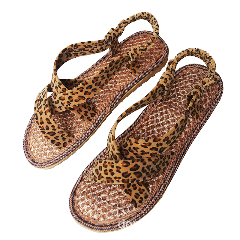 酉美女士棕丝鞋豹纹凉鞋夏季舒适透气厂家批发代发软底时尚款加盟