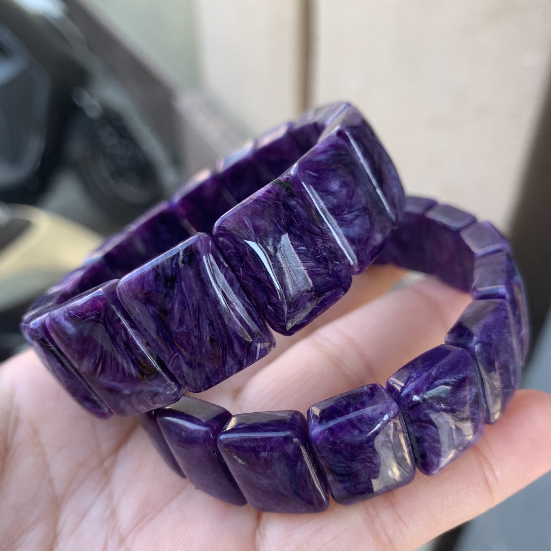 俄罗斯紫龙晶手排纹路清晰深紫色紫龙晶手串女款厂家批发