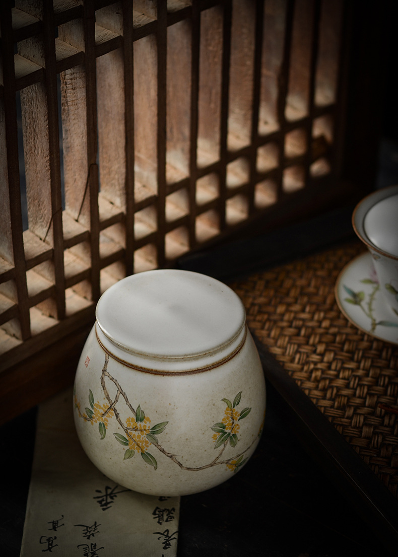 景德镇陶瓷手绘小号古朴唯美桂花绣球花石榴茶叶罐茶仓家用醒茶罐
