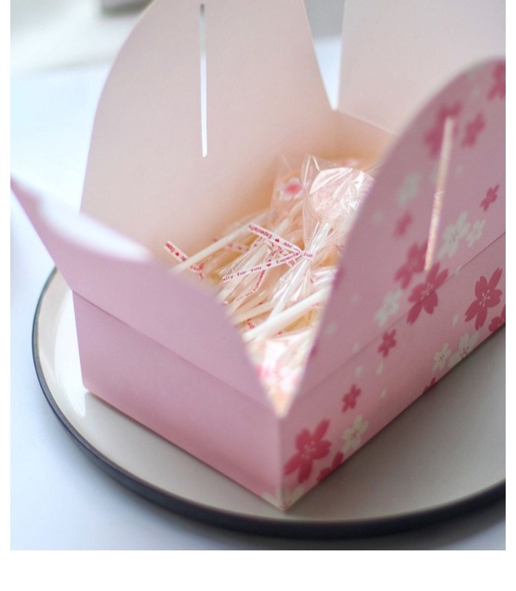 手提粉色樱花烘焙西点盒6粒4粒50克月饼盒棒棒糖果盒饼干盒蛋糕盒